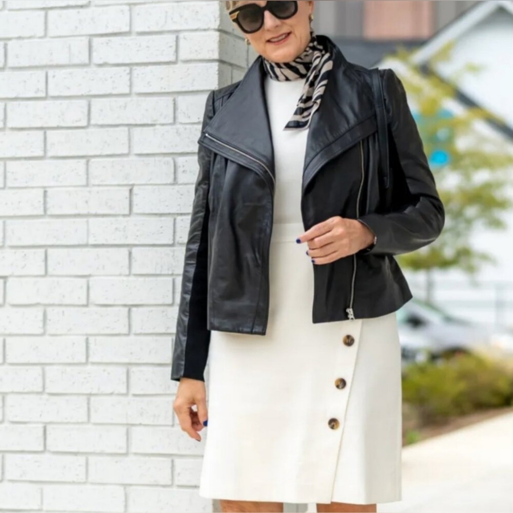 Iman Black Leather Motorcycle Jacket Women's